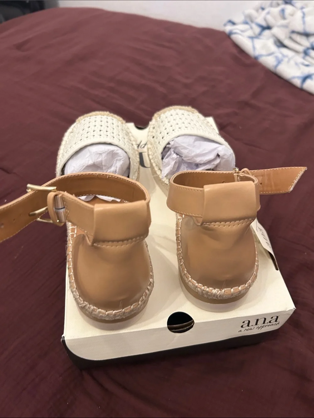 a.n.a Cream Woven Espadrille Platform Sandal with Tan Ankle Strap